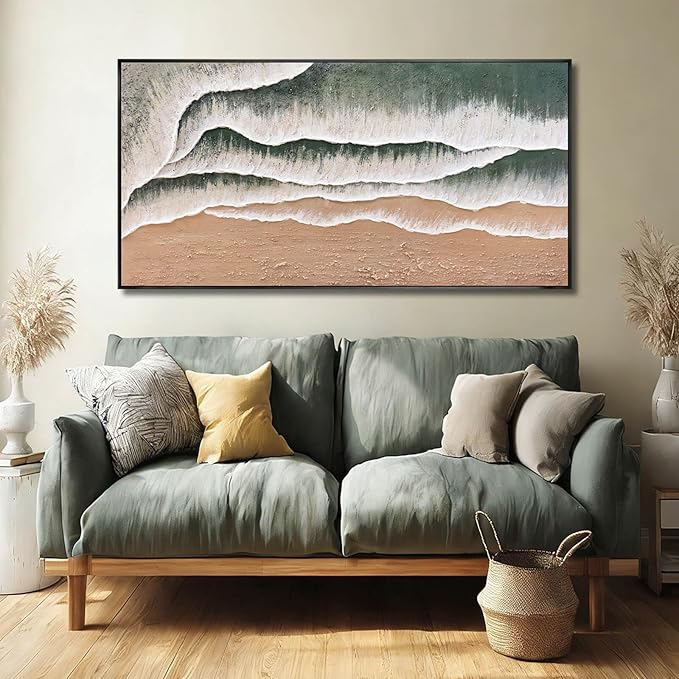 Textured Framed Wall Decor Green and White Art Posters Modern Canvas Painting 24"x48" Bedroom Artwork for Wall Pictures for Office