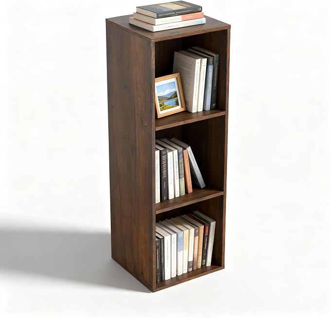 3 Cube Storage Organizer, 3Tier Cube Low Bookcase Freestanding Storage Display Organizer, Three-Cubes Open Shelf Bookshelf for Home Office (Dark Walnut,Black Walnut, 3-Cube)