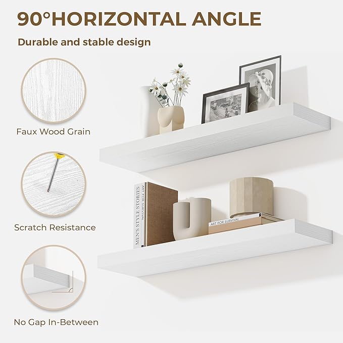 Dreamland 40 Inches Floating Shelves for Wall, 9.3" Deep Long Floating Shelves Set of 2, Large Display & Storage Shelf, Wall Shelf for Bathroom Bedroom Living Room Kitchen Office, White
