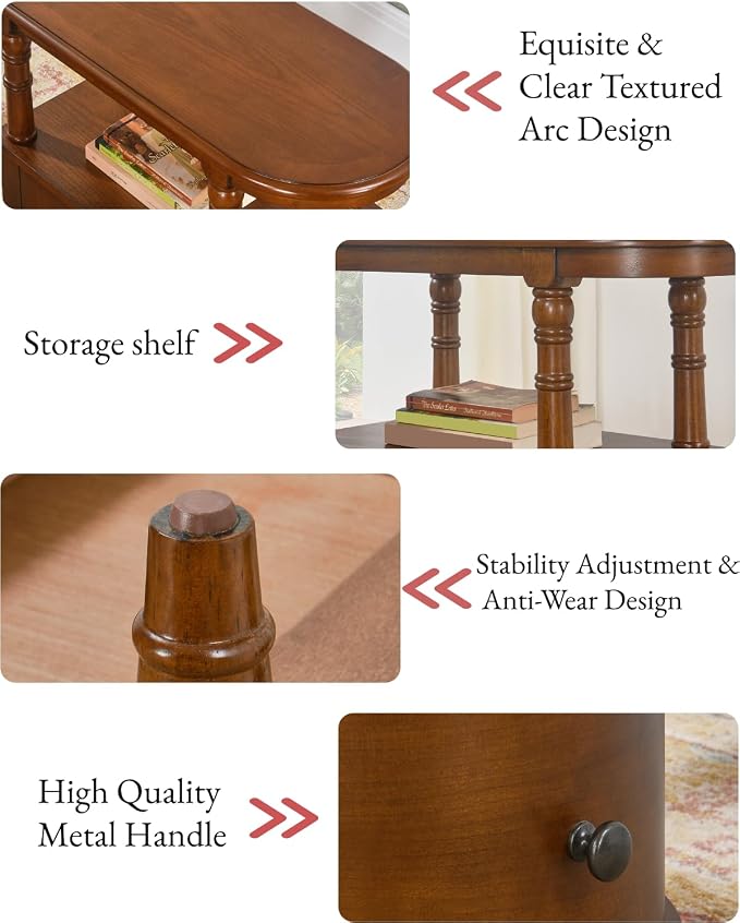 Biaco Solid Wood End Table with 2 Drawers - Caramel Brown Retro Narrow Side Table with Storage Shelf, No Assembly Required Slim Nightstand for Small Spaces/Apartment (23.4"Lx11.4"Wx25.3"H), BG-A508-MG