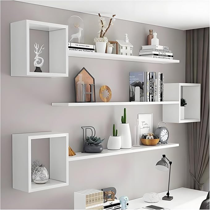 Wall Mounted Shelves Wooden Floating Shelf Home Decor for Wall, Sofa, Bathroom, Bedroom, Living Room, Kitchen, Office White-3-layer 47"