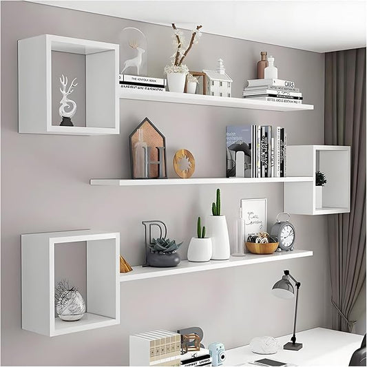 Wall Mounted Shelves Wooden Floating Shelf Home Decor for Wall, Sofa, Bathroom, Bedroom, Living Room, Kitchen, Office White-3-layer 47"