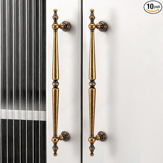 Shimeyao 10 Pack Antique Brass Cabinet Pulls 7.56"(192 mm) Hole Center Vintage Cabinet Pulls Handles Drawer Handles Closet for Kitchen Bathroom Drawer Dresser Pull Hardware Hole Center