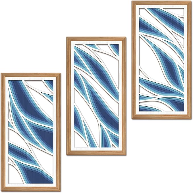 IARTTOP Blue Abstract Wall Art Set of 3 Modern Geometric Line Wall Decor Mid Century Artwork Teal Navy Blue Minimalist Art Prints for Office Living Room Bedroom 8 x16 Inch