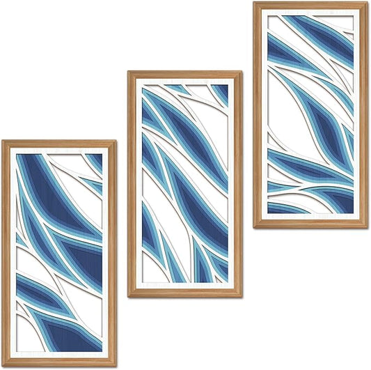 IARTTOP Blue Abstract Wall Art Set of 3 Modern Geometric Line Wall Decor Mid Century Artwork Teal Navy Blue Minimalist Art Prints for Office Living Room Bedroom 8 x16 Inch