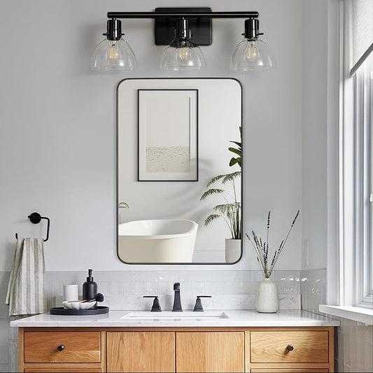 Black Bathroom Mirror 20X30 Inch Rounded Rectangle Wall Mirror Stainless Steel Metal Frame Vanity Mirror Anti-Rust for Entryway, Bathroom, Vanity, Living Room Hangs Vertically or Horizontally