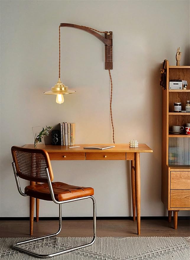 Classic Retro Walnut Lamp, Ceramic/Glass/Bronze Lampshade, Long Arm Swing Arm Folding Adjustable Wooden Light, Indoor Lighting, Sconce, Decoration,E