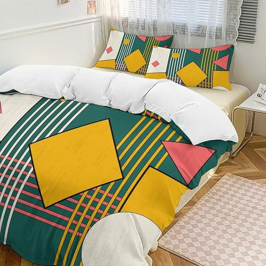 Colorful Aesthetic Comforter Cover Geometry Bed Set, Retro Atomic Duvet Cover，Modern Mid Century Bedding Sets，Aesthetic Abstract Art Bedding 3 Piece (1 Duvet Cover 86"x70" + 2 Pillow Sham 20"x30")
