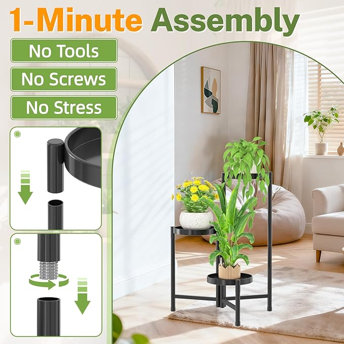 iDavosic.ly Plant Stand Indoor Outdoor, 3 Tier Corner Metal Flower Display Holder Shelf, Folding Tall Orchid Rack for Patio Balcony Porch Garden Living Room House, Black