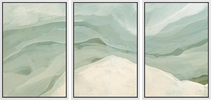 MUDECOR Framed Wall Art Print Set Pastel Waves Blue and White Tones Illustrations Modern Art Boho Decorative Colorful Chic for Living Room, Bedroom, Office - 24"x36"x3 White