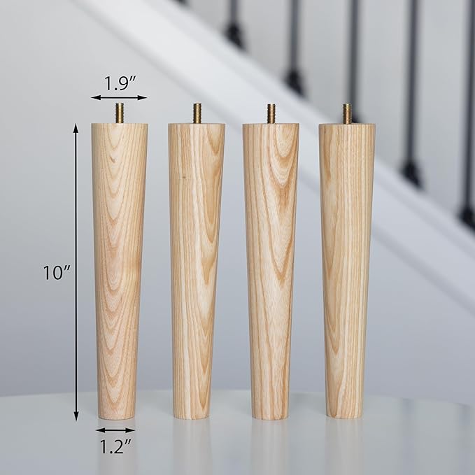 Airy Abode Premium Ash Wood Furniture Legs (Full Install Kit) - Pick Your Size and Color
