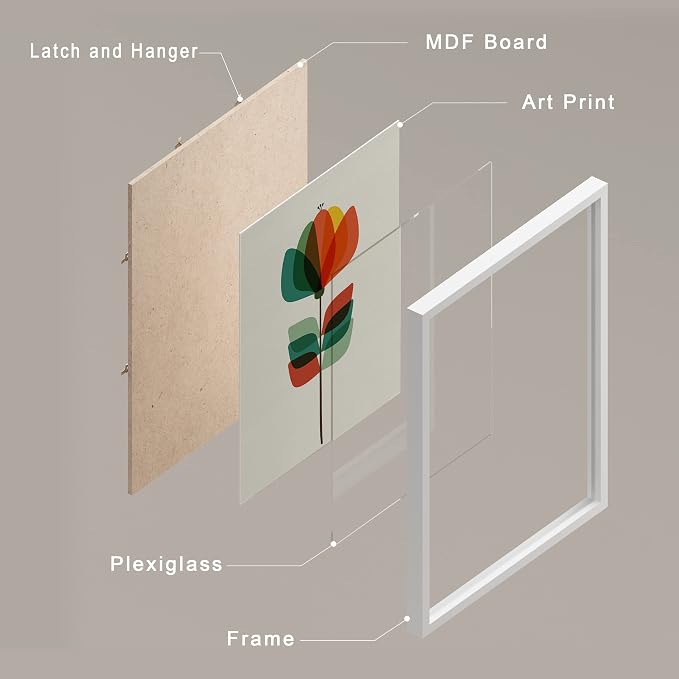 SIGNWIN Framed Mid-Century Modern Retro Botanical Flower Garden Wall Art, Set of 4 Abstract Geometric Wall Decor Prints, Nature Wilderness Wall Décor for Living Room, Bedroom - 8"x10" White