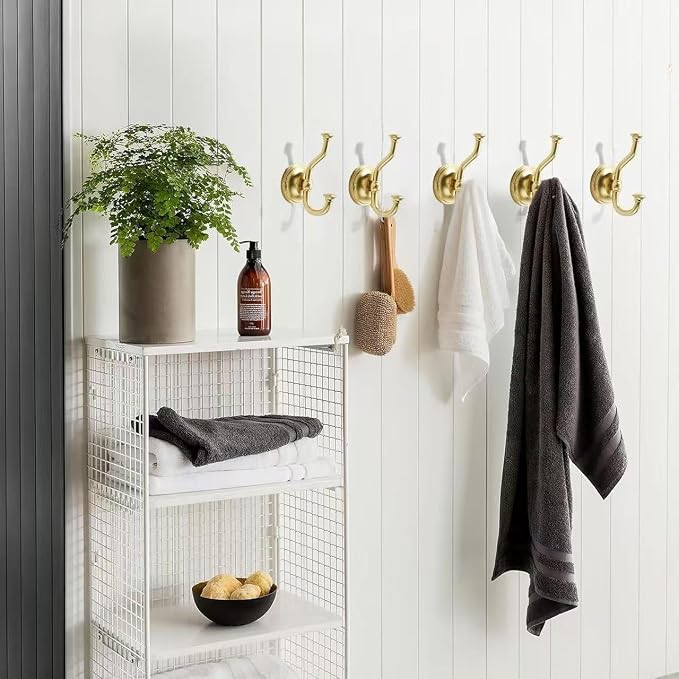 khtumeware 1 Pack 4-1/2 inch Zinc Alloy Vintage Wall Brushed Gold Large Coat Hooks Suitable for Tile, Wood Board, Glass Walls, Bathroom, Entrance Hall, Kitchen, Multi-Functional Robe Hooks