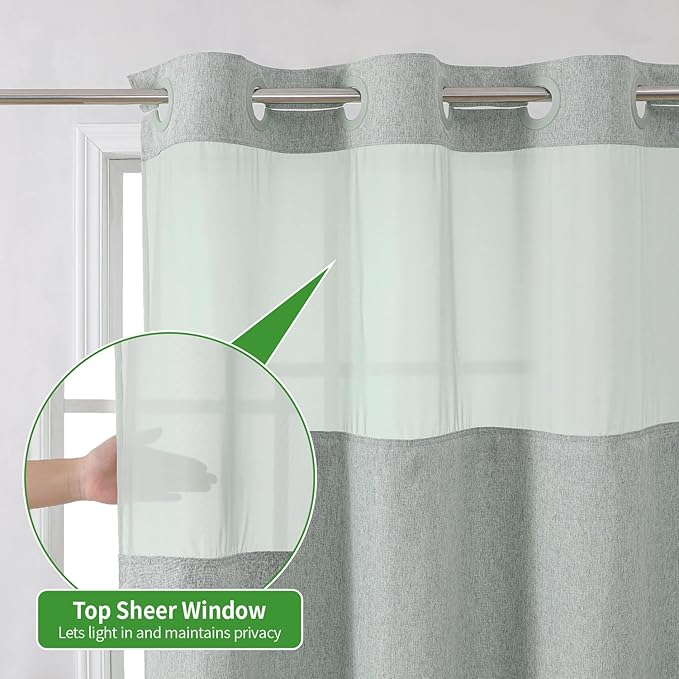 Stall No Hooks Needed Linen Textured Shower Curtain with Snap-in Fabric Liner Set,Hotel Luxury Decor Shower Curtains for Bathroom,Waterproof & Washable,60Wx74H,Sage Green