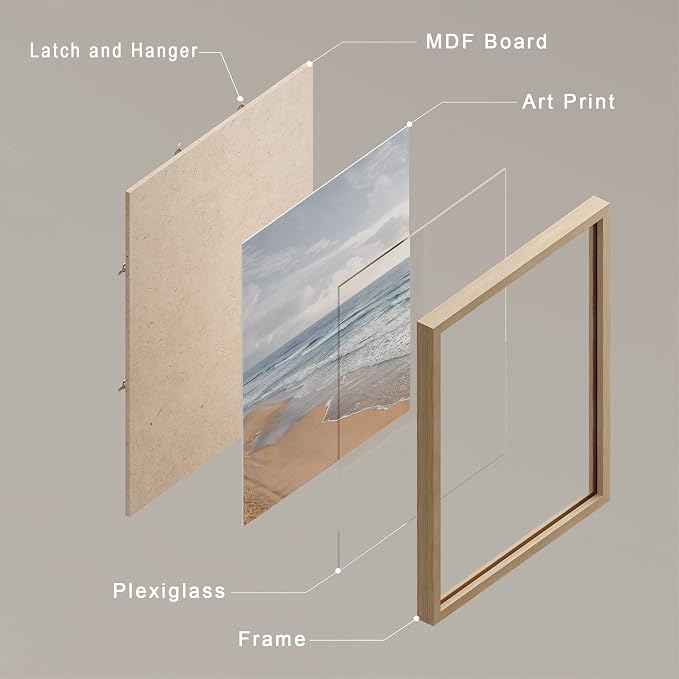 SIGNWIN Framed White Beach Grass Cloudy Ocean Sea Wave Horizon Wall Art, Set of 4 Landscape Colorful Wall Decor Prints, Nature Wilderness Wall Décor for Living Room, Bedroom - 11"x14" Natural