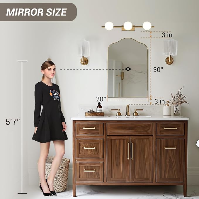 ANDY STAR Brass Scalloped Arched Wall Mirror, 20x30 Brushed Gold Irregular Bathroom Mirror with Curved Design for Vanity, Powder Room, Fireplace, Mantel, Stainless Steel Frame, Rustproof