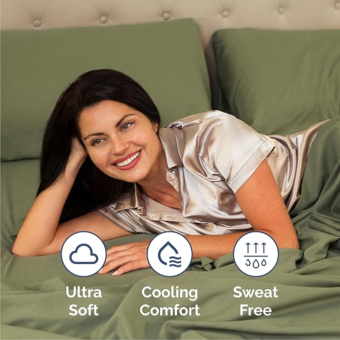 Queen Size 4 Piece Sheet Set - Comfy Breathable & Cooling Sheets - Hotel Luxury Bed Sheets for Women & Men - Deep Pockets, Easy-Fit, Soft and Wrinkle Free Sheets - Sage Green Oeko-Tex Bed Sheet Set