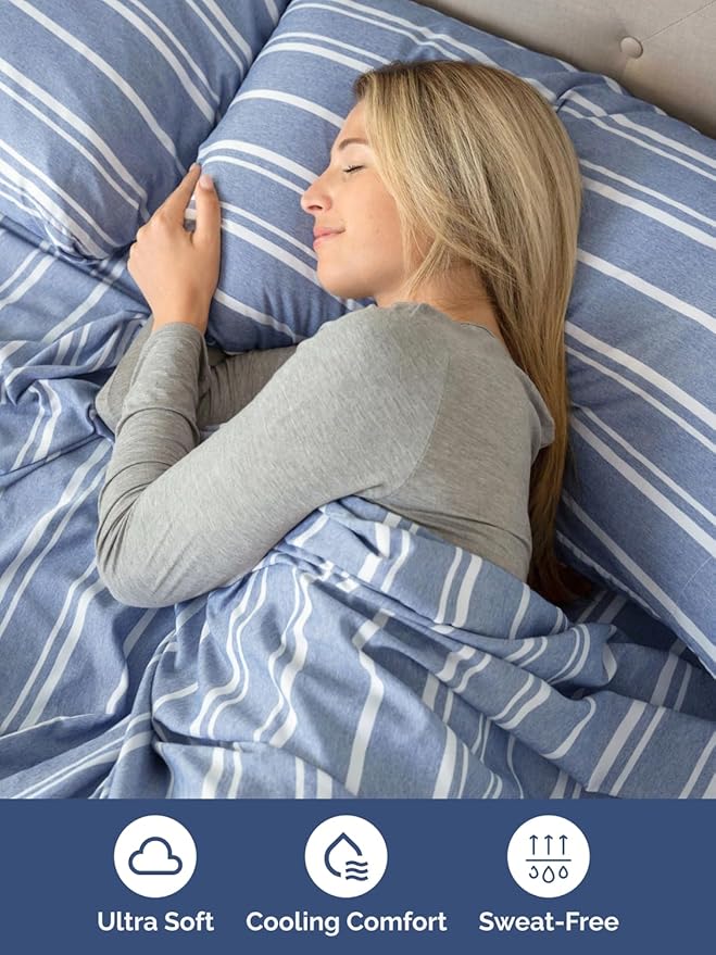 Extra Deep Queen Sheet Set - 6 Piece Breathable and Cooling Sheets - Hotel Luxury Bedding for Women, Men, Kids & Teens - Easy Secure Fit - Soft and Wrinkle Free with Extra Deep Pockets - Blue Stripes
