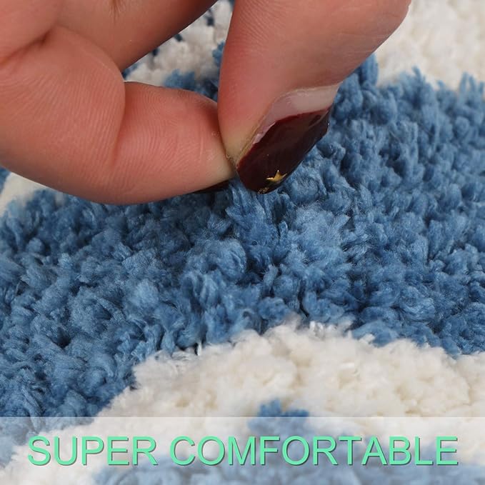 Hi Space Bathroom Rugs 24x16IN Blue Leaves Bath Mat for Bathroom Non Slip Machine Washable Soft Microfiber Absorbent Cute Bath Rug Plush for Tub Shower Sink Fluffy Home Decor Accessories