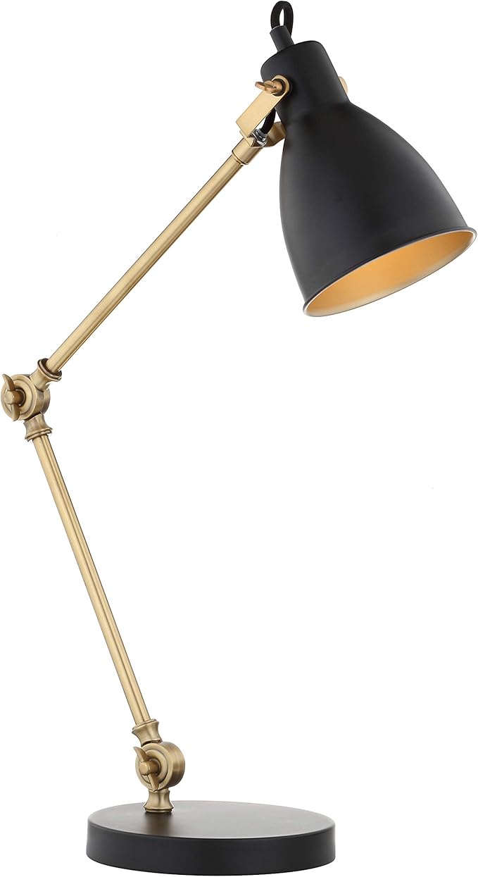 JONATHAN Y JYL6003A 24" Modern Metal Task Lamp, Adjustable Desk Lamp in Black and Brass Gold for Home Office, Reading, Contemporary Bedside Nightstand Lamp for Bedroom, Metal Shade, LED Bulb Included