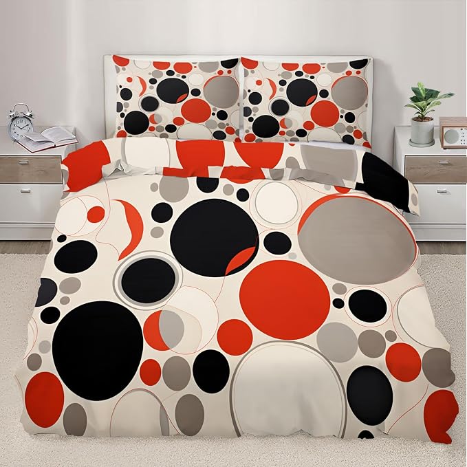 Retro Middle Ages Duvet Cover King Size, Abstract Art Colorful Bedding Set 3 Piece Bedroom Decor Modernism Comforter Cover and 2 Pillow Sham with Zipper Closure