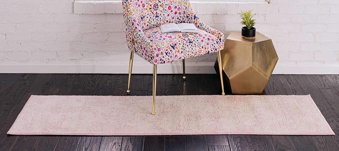 Unique Loom Bromley Collection Area Rug - Wells (2' x 6' 9" Runner, Pink/ Ivory)