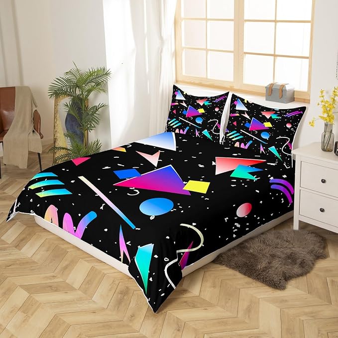 Memphis Duvet Cover Set Twin Size, Colorful Geometric Abstract Bedding Set for Kids Boys Girls, Retro 80s 90s Fashion Style Comforter Cover Soft Polyester Quilt Cover with 1 Pillowcase,No Comforter