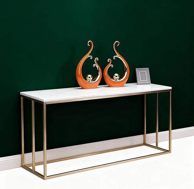 DOVDOV Orange and Gold Home Decor, Abstract Ceramic 2-Piece Sculpture Set, Modern mid-Century Art Statues, Perfect for Accent Tables, countertops, Coffee Tables, and entryway Decor.