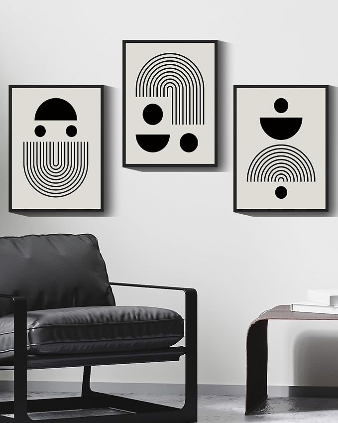 Drsoum Black Abstract Framed Wall Art Decor Solid & Spiral Semi-Circles Geometric Shapes Drawings Modern Art Decorative Ready To Hang - 11x14in Black Framed
