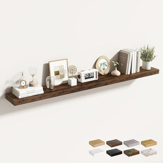 55 Inch Floating Shelves for Wall 1 Pack, 55" Wall Shelves for Books, Storage, Decor, Wall Mounted Floating Shelf with Invisible Brackets for Kitchen, Living Room, Brown