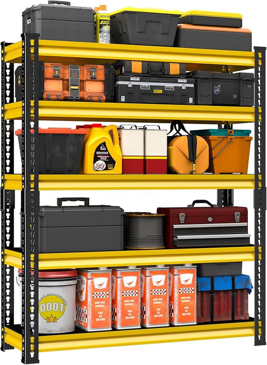 48" W Garage Storage Shelves Heavy Duty, 2800LBS Loads Adjustable Garage Shelving, 5-Tier Metal Shelving Units and Storage Racks, Industrial Utility Shelf,48''Wx18''Dx78''H, Yellow