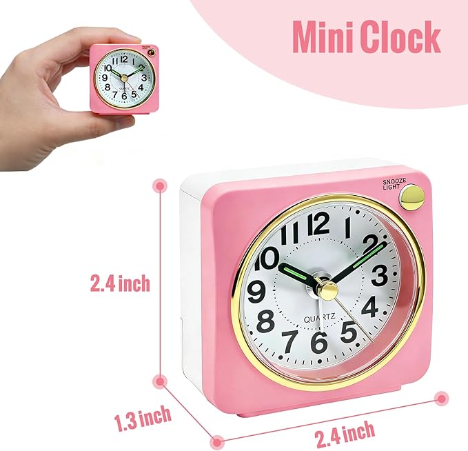 Lamisola Ultra Small Battery Analog Travel Alarm Clock, Retro Bedside Desk Clocks for Bedrooms, Vintage Home Decor for Bathroom Kichen Office Room,Pink