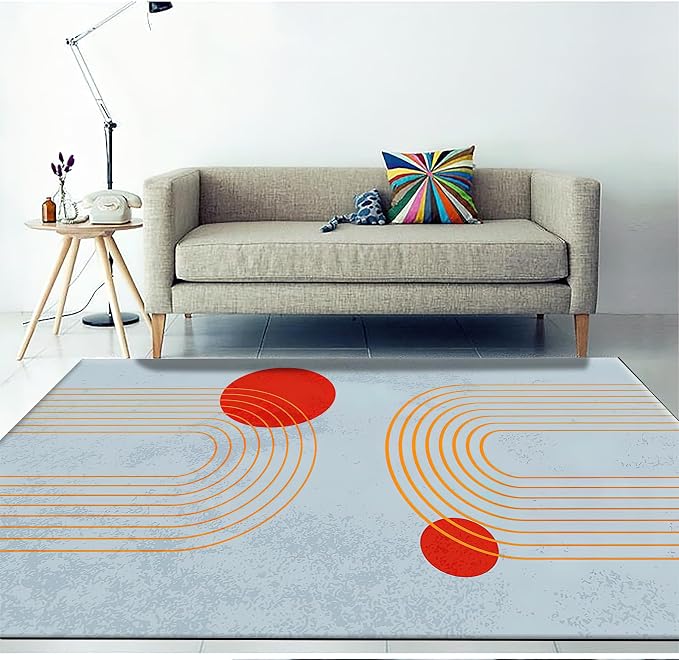 Retro Medieval Blue Area Rug, Abstract Boho Sun Non Slip Bedroom Rugs, Breathable Durable Carpet for Indoor Study Living Room Office Decor Rug - 4 ft x 5 ft