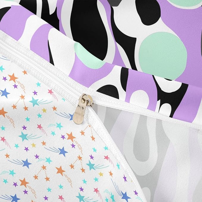 Erosebridal Organic Geometric Duvet Cover Set Modern Abstract Full Size Bedding Sets for Young Boys Retro Mid Century Comforter Cover Modern Fluid Art Irregular Circles Bed Set,Lavender Mint Green