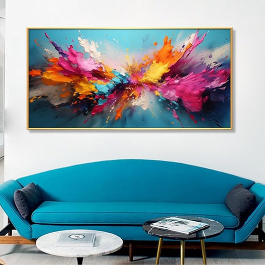 Colorful Abstract Canvas Wall Art,Abstract Canvas Wall Art, Large Abstract Canvas Wall Art, Abstract Wall Art, Modern Abstract Wall Art, Abstract Art Wall Decor, Living Room Wall Art (Gold Framed, 55"x 27"| 140x70cm)
