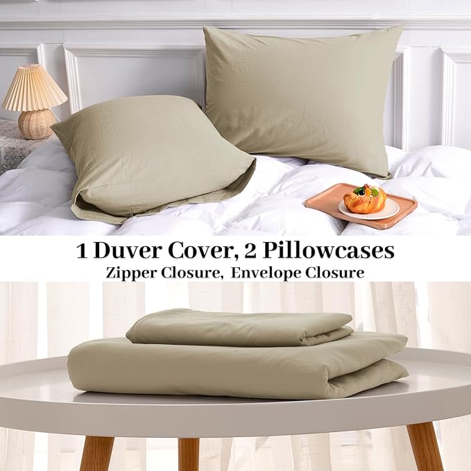 NEXHOME PRO Duvet Cover Set 100% Washed Cotton Oversized King 120"x98" Linen Feel Textured Organic Natural 3 Pieces Bedding Set with Zipper Closure and Corner Ties, Breathable Soft (No Comforter)
