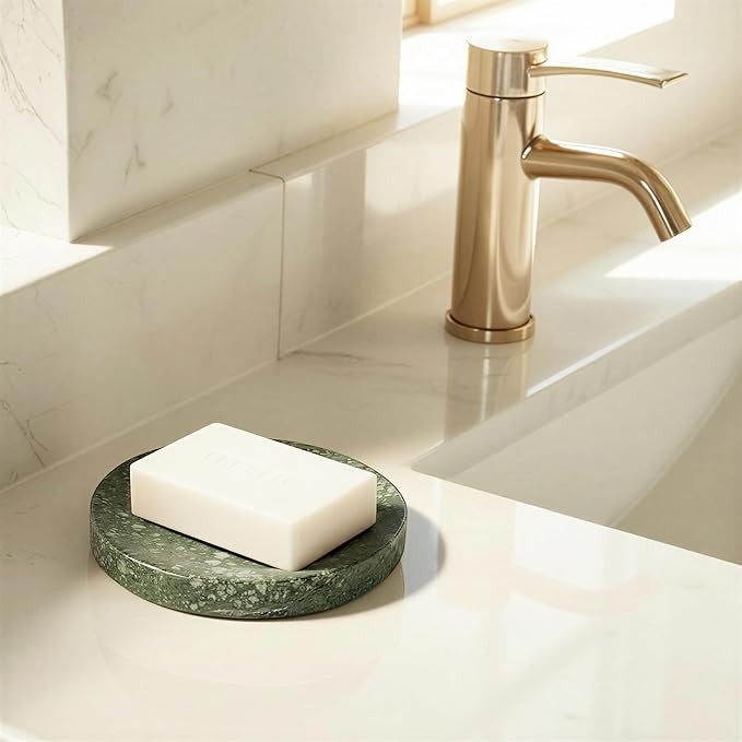 Creative Co-Op Marble Round Soapdish, Green