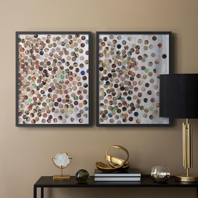 Renditions Gallery Set of 2 Peel & Stick Framed Prints, Textured Abstract Wall Art, Scattered Circular Cutouts Wall Decor, Re-Stickable - Ready to Hang - 22"x28" - Black Frame LT588