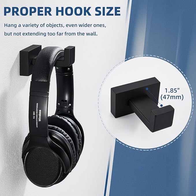 Suyar Matte Black Towel Hook, SUS 304 Stainless Steel Bathroom Robe Holder, Shower Towel Hanger, Wall Mounted