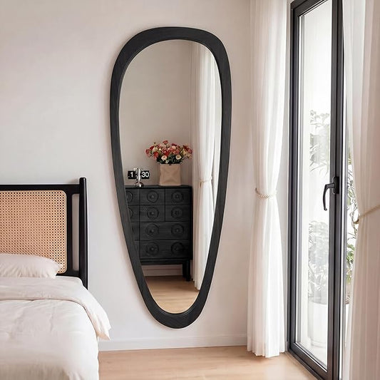22‘’x60'' Asymmetrical Rustic Wall Mirror for Bathroom Black Wood Frame, Irregular Classic Mirror Farmhouse Vanity Mirror,Mid Century Modern Mirror Decor Living Room, Bedroom, Entryway