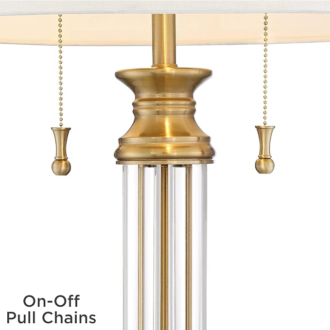 Vienna Full Spectrum Rolland Traditional Table Lamp with USB Dimmer 30" Tall Antique Brass Metal 2-Light Tapered Drum Shade for Living Room Bedroom House Bedside Nightstand Home Office