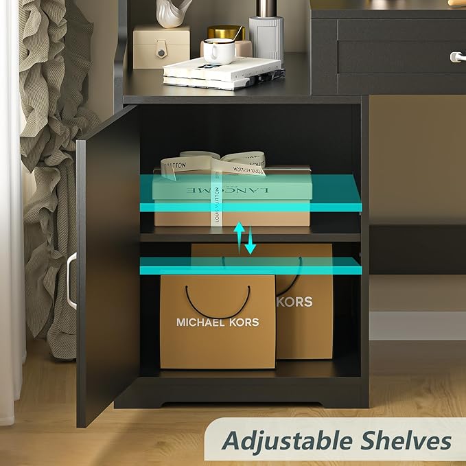 60" Computer Desk with 2 Drawer & Bookshelves, Home Office Desk with Storage Cabinet & Spacious Desktop, Writing Gaming Study Table with Bookcase, Black