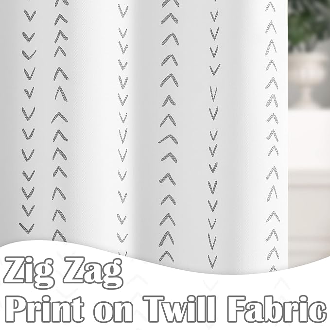 jinchan Grey and White Boho Shower Curtain Herringbone Zig Zag Waterproof Fabric Bohemian Modern Farmhouse Arrow Geometric Shower Curtains for Bathroom with 12 Hooks 70x72 Inches