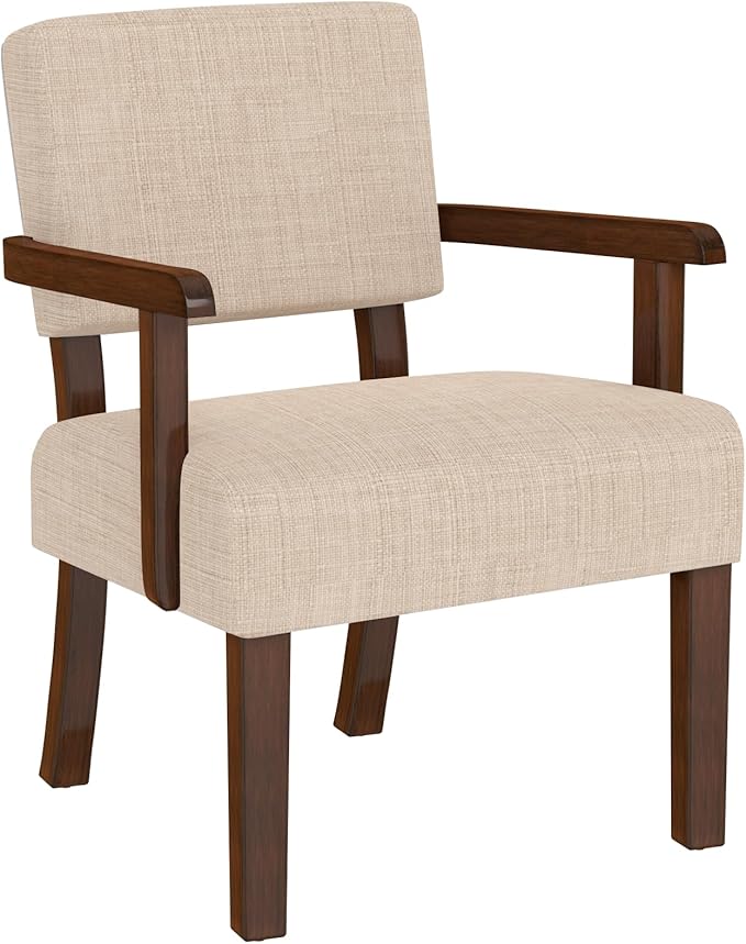 Accent Chair,Armchairs with Solid Wood Frame and Legs,Upholstered Reading Leisure Chair for Bedroom,Office,Waiting Room (Linen, Beige, One Chair)