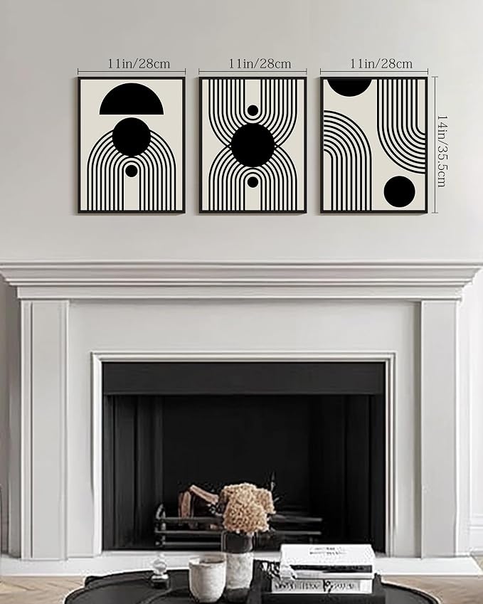Drsoum Black Abstract Boho Wall Art Framed Modern Bohemian Wall Decor Geometry Lines Prints Ready to Hang 11x14in Black Framed