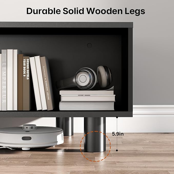 Modern 39.4" Coffee Table with Storage- Leaf-Shaped Wood Center Table with Storage, Retro Fluted Central Table with Sliding Door for Living Room, Office, Black