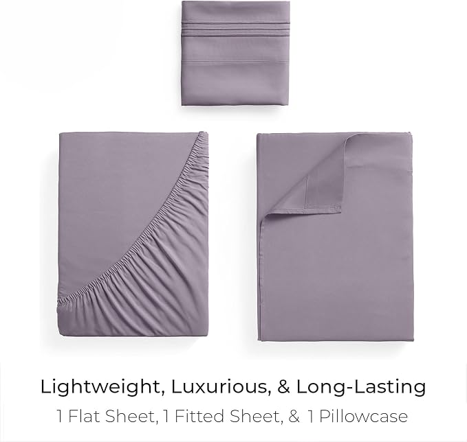 Mellanni Twin Sheets Set - 3 PC Iconic Collection Bedding - Hotel Luxury, Extra Soft, Cooling Bed Sheets - Wrinkle, Fade, Stain Resistant (Twin, Hazy Lilac)