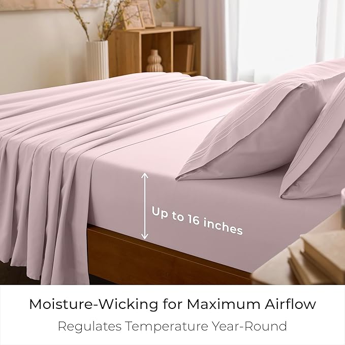 Mellanni Twin XL Sheets Set - 3 PC Iconic Collection Bedding - Hotel Luxury, Extra Soft, Cooling Bed Sheets - Wrinkle, Fade, Stain Resistant (Twin Extra Long, Blush Pink)