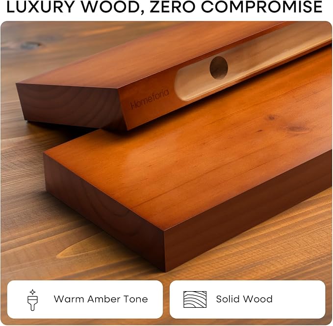 Homeforia Oak Floating Shelves 42 inch Long, High End Solid Real Wood 42inch Floating Shelves for Wall Mounted, Honey Oak Wooden 42in Floating Shelf, Heavy Duty Bracket, 42 X 6.5 X 1.75 in, Set of 3
