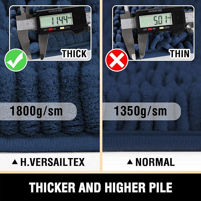 H.VERSAILTEX Bathroom Rugs Bath Mats Non Slip Luxury Chenille Bathroom Runner Rug 24x47 Extra Soft and Absorbent Shaggy Rugs Washable Dry Fast Area Carpet Mats for Bath Room, Tub - Navy